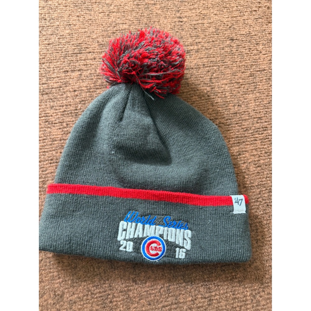 47 Brand Chicago Cubs 2016 World Series Champions‎ Beanie Hat Grey Red Pom Knit